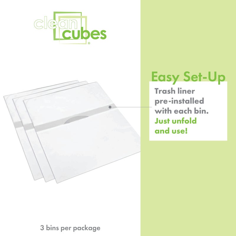 Clean Cubes 4 Gallon Disposable Pop-Up Trash Cans (3-Pack) with Fitted Bags â€“ Foldable Garbage & Recycling Bins for Parties, Events & Kitchen (White, 12" H x 10" W x 8" D) - Image 2